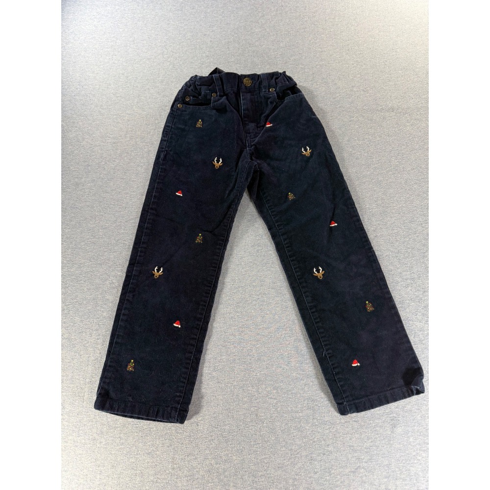 Janie and Jack unisex Navy Blue Holiday Reindeer Christmas Tree Corduroy Pants 5
